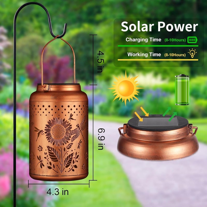 Doogarden Solar Lantern Outdoor Hanging Sunflower Lights Birthday Gifts for Women Mom Metal Garden Decor Outside Waterproof Thanksgiving LED Lanterns for Patio, Yard(Dragonfly) - Image 4